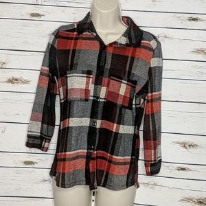 Polly&Esther plaid flannel button up black red S
